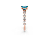 Rose gold Oval Cut Blue Topaz Solitaire with Side Stones, Pave Band, Four-Prong Setting_26