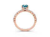 Rose gold Oval Cut Blue Topaz Solitaire with Side Stones, Pave Band, Four-Prong Setting_27