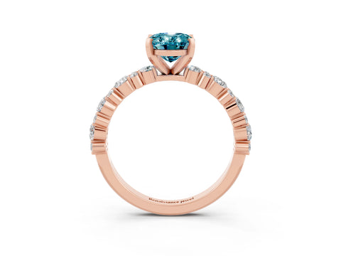 Rose gold Oval Cut Blue Topaz Solitaire with Side Stones, Pave Band, Four-Prong Setting_27
