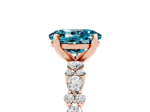 Rose gold Oval Cut Blue Topaz Solitaire with Side Stones, Pave Band, Four-Prong Setting_29