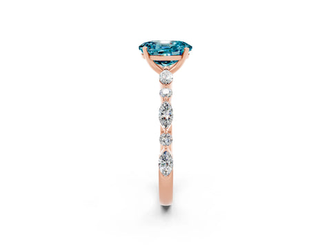 Rose gold Oval Cut Blue Topaz Solitaire with Side Stones on a Pavé Band and Four-Prong Setting_2