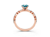 Rose gold Oval Cut Blue Topaz Solitaire with Side Stones on a Pavé Band and Four-Prong Setting_3