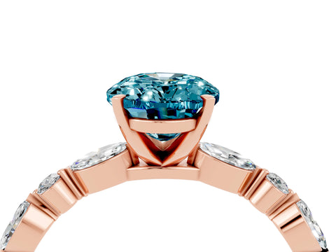 Rose gold Oval Cut Blue Topaz Solitaire with Side Stones on a Pavé Band and Four-Prong Setting_4