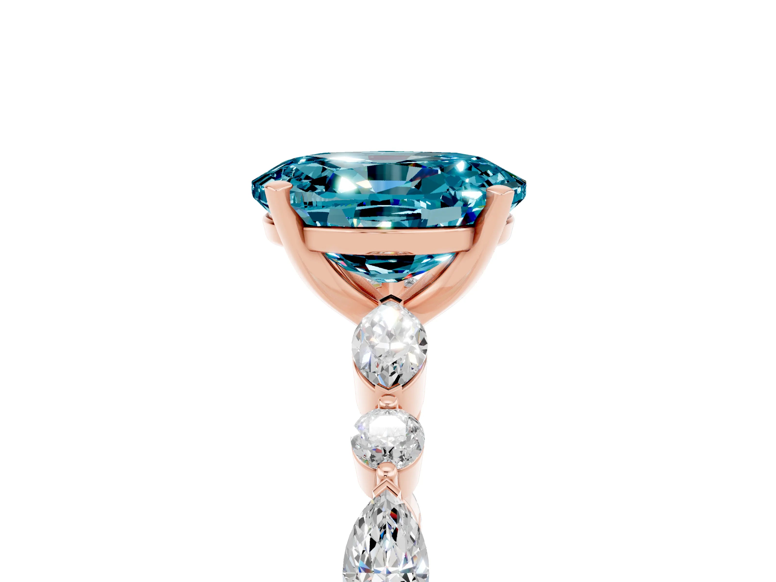 Rose gold Oval Cut Blue Topaz Solitaire with Side Stones on a Pavé Band and Four-Prong Setting_5