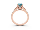 Rose gold Oval Cut Blue Topaz Split Shank Engagement Ring with Pavé Band_3