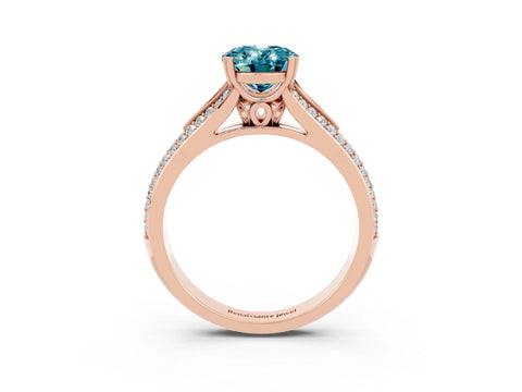 Rose gold Oval Cut Blue Topaz Split Shank Engagement Ring with Pavé Band_3