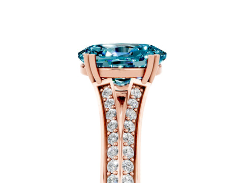 Rose gold Oval Cut Blue Topaz Split Shank Engagement Ring with Pavé Band_5