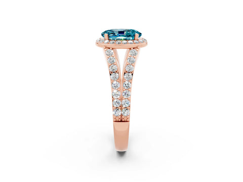 Rose gold Oval Cut Blue Topaz Split Shank Halo Ring with Four-Prong Setting_14