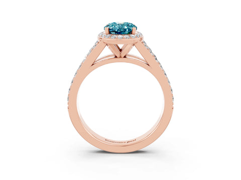 Rose gold Oval Cut Blue Topaz Split Shank Halo Ring with Four-Prong Setting_15