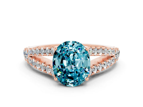 Rose gold Oval Cut Blue Topaz Split Shank Pavé Engagement Ring with Four-Prong Setting_32