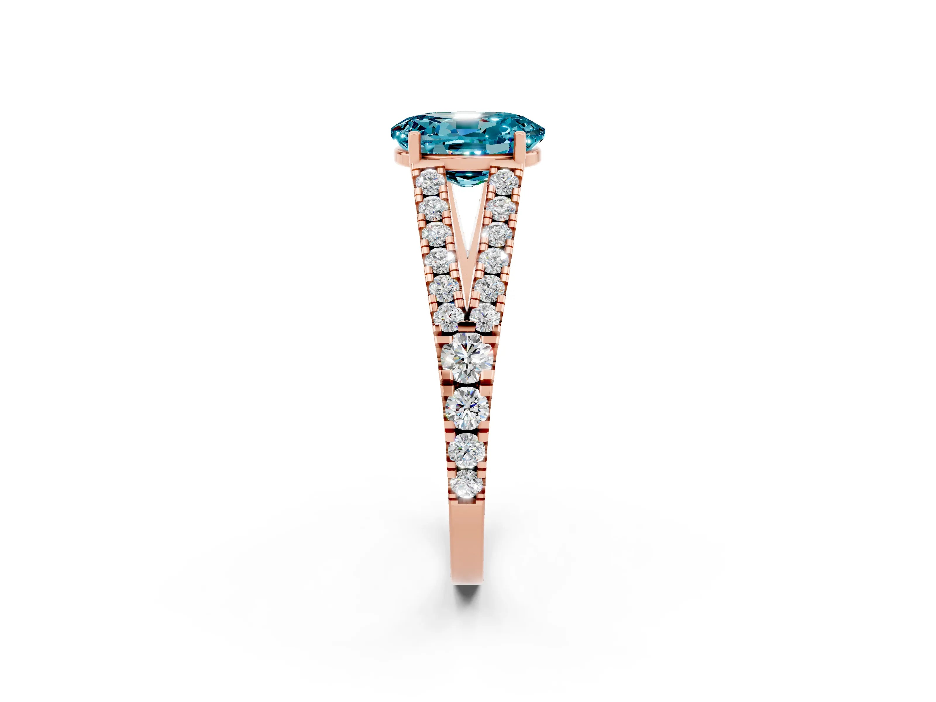 Rose gold Oval Cut Blue Topaz Split Shank Pavé Engagement Ring with Four-Prong Setting_34