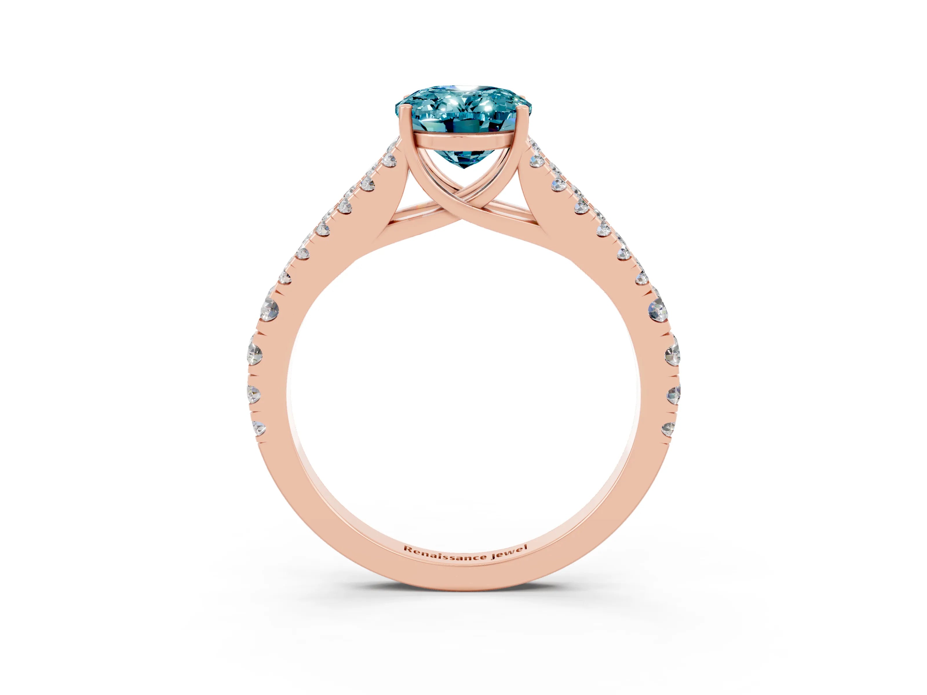 Rose gold Oval Cut Blue Topaz Split Shank Pavé Engagement Ring with Four-Prong Setting_35