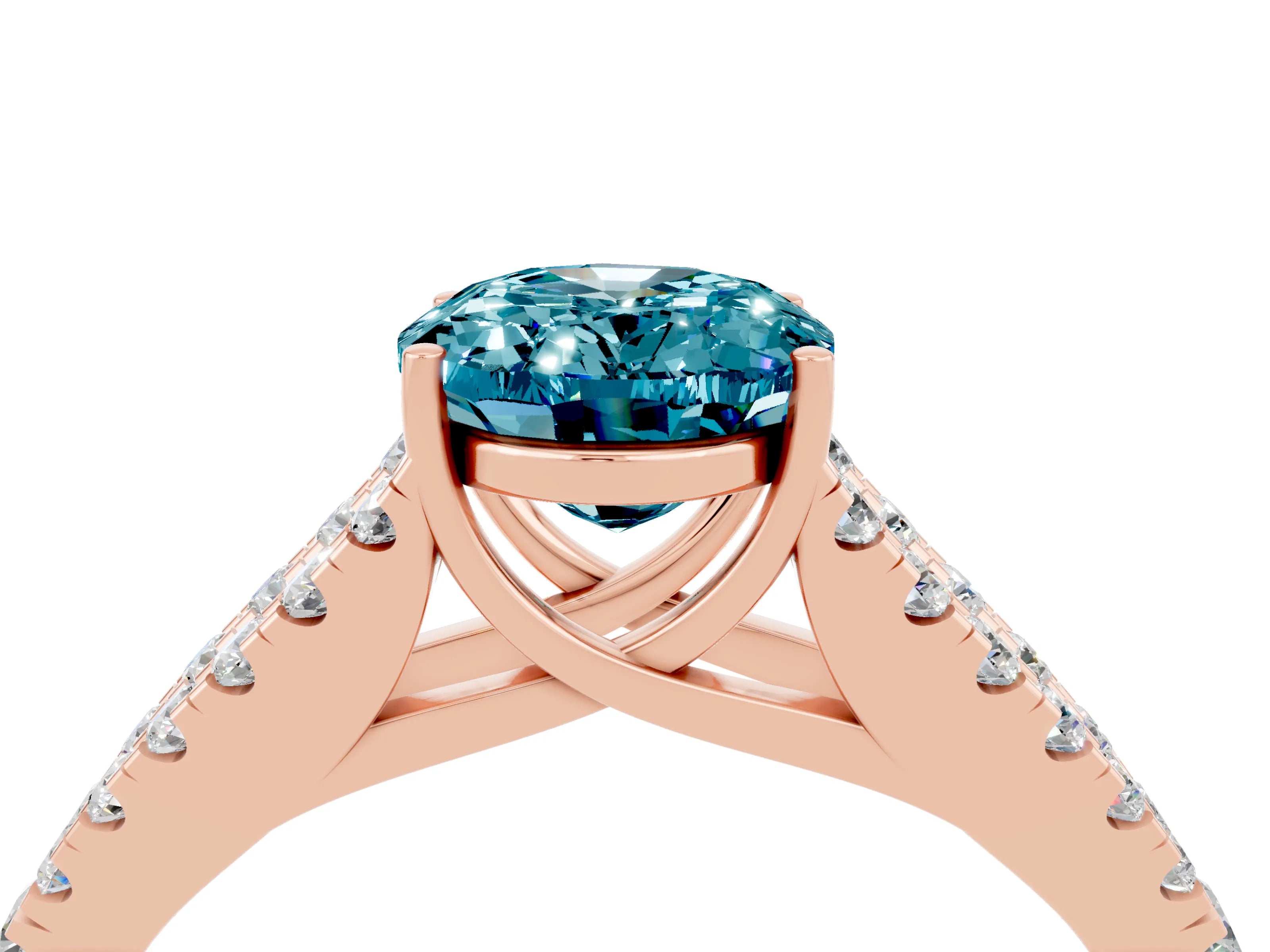 Rose gold Oval Cut Blue Topaz Split Shank Pavé Engagement Ring with Four-Prong Setting_36