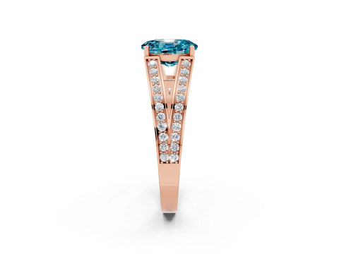 Rose gold Oval Cut Blue Topaz Split Shank Ring with Pavé Band and Four-Prong Setting_2