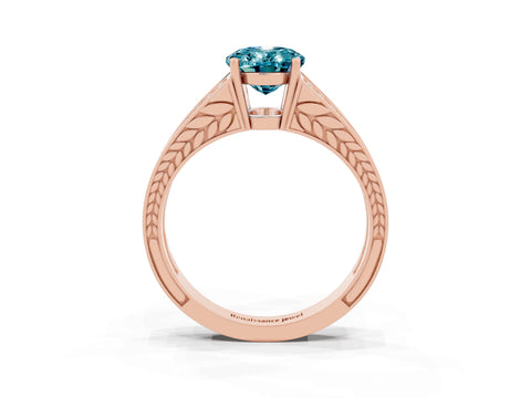 Rose gold Oval Cut Blue Topaz Split Shank Ring with Pavé Band and Four-Prong Setting_3