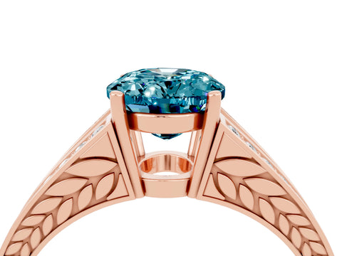 Rose gold Oval Cut Blue Topaz Split Shank Ring with Pavé Band and Four-Prong Setting_4