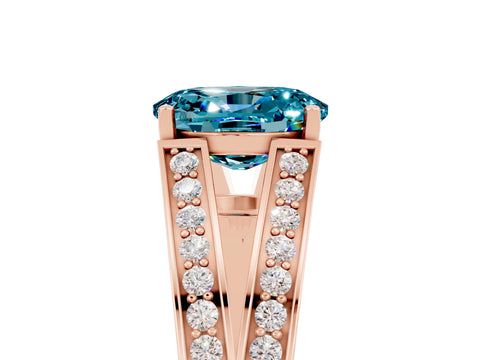Rose gold Oval Cut Blue Topaz Split Shank Ring with Pavé Band and Four-Prong Setting_5