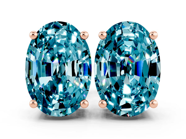 Rose gold Oval Cut Blue Topaz Stud Earrings
