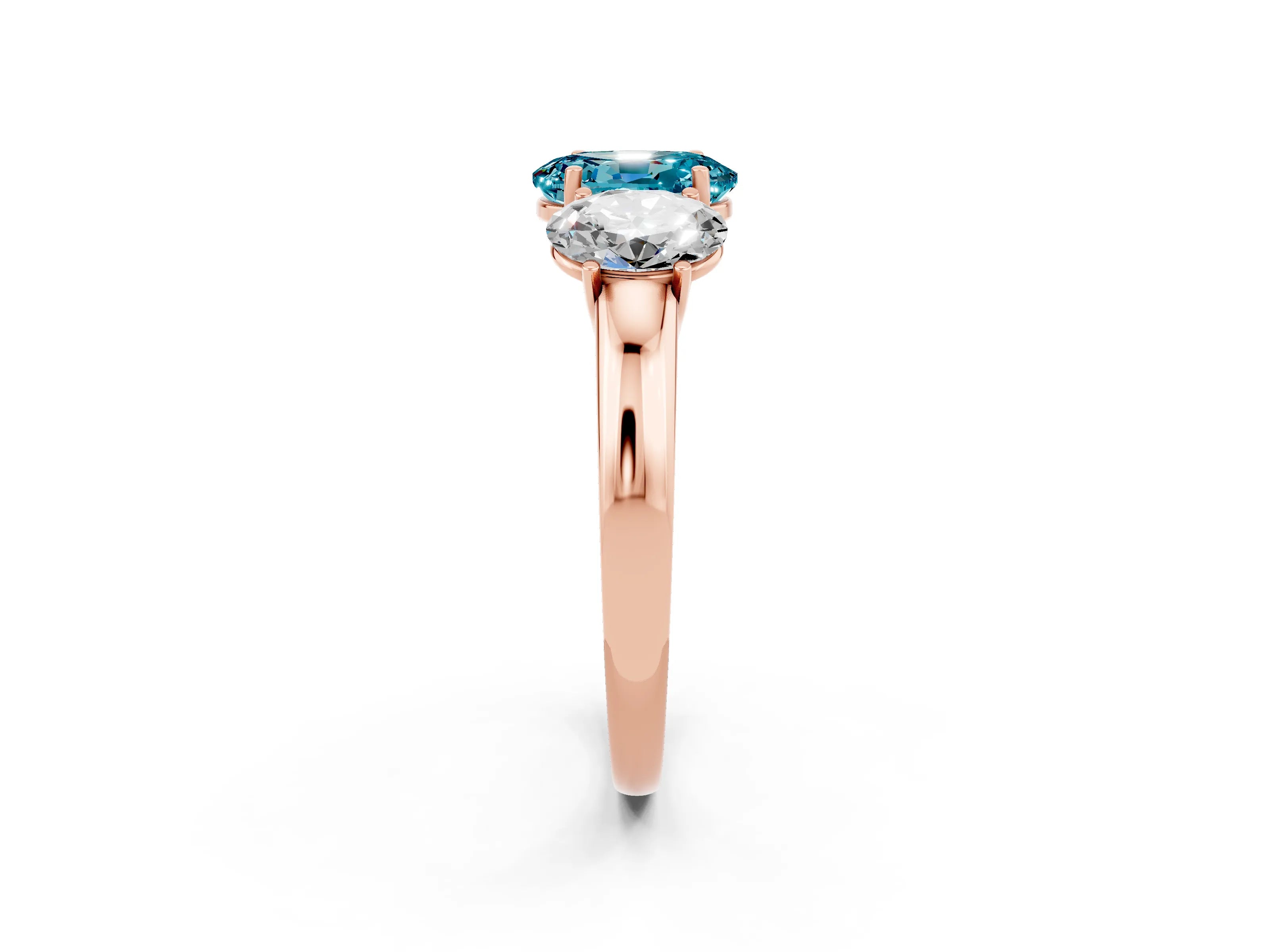 Rose gold Oval Cut Blue Topaz Three-Stone Ring with Four-Prong Setting and Classic Band_2