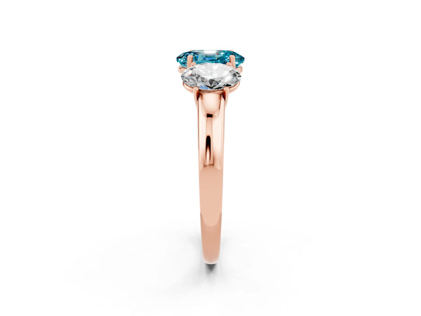 Rose gold Oval Cut Blue Topaz Three-Stone Ring with Four-Prong Setting and Classic Band