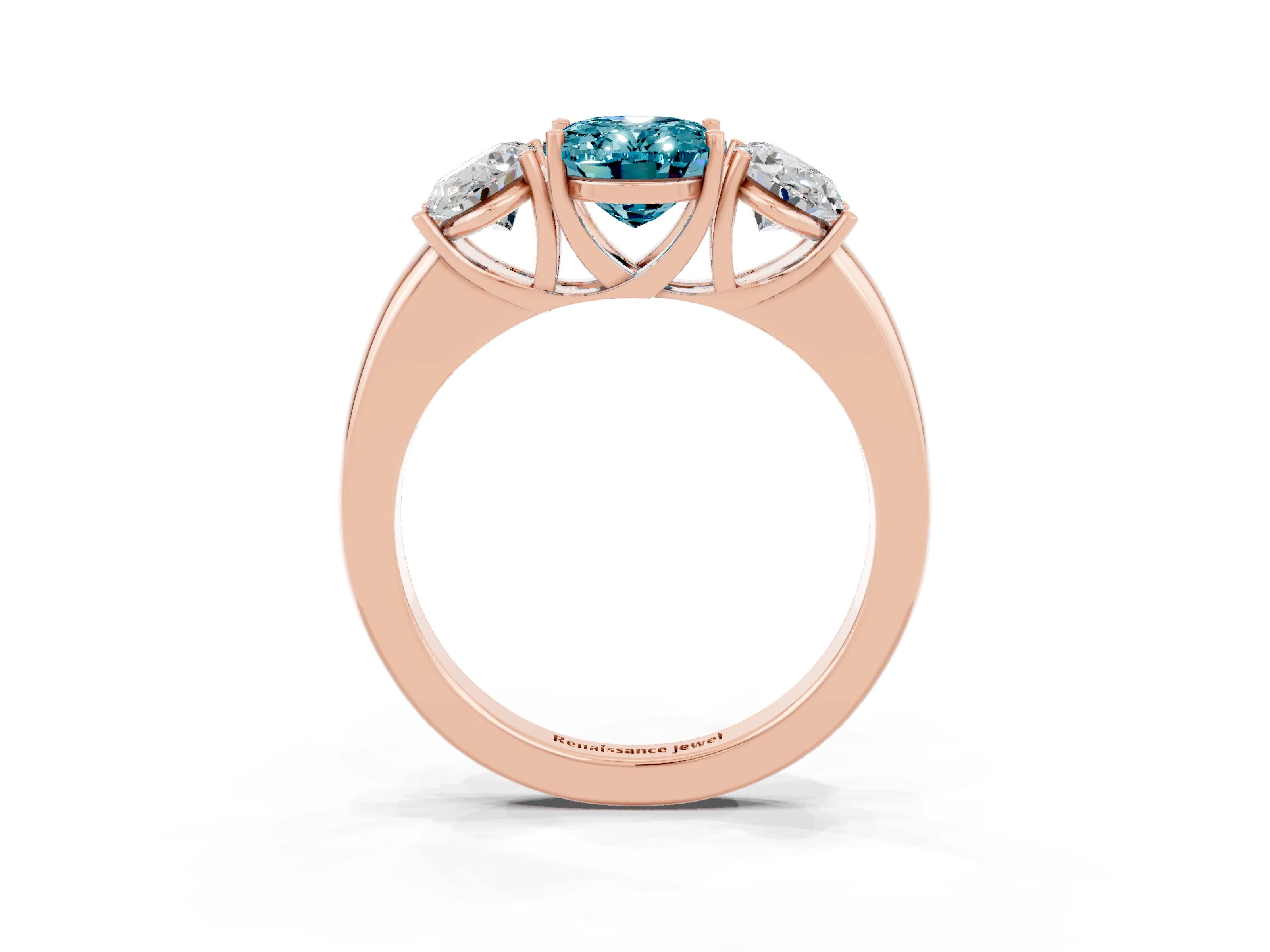 Rose gold Oval Cut Blue Topaz Three-Stone Ring with Four-Prong Setting and Classic Band_3
