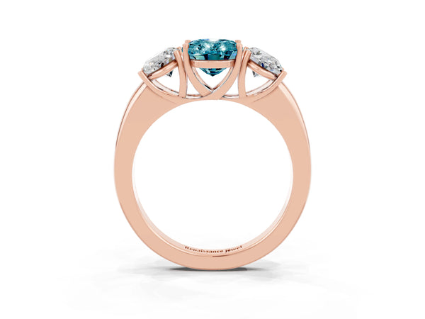 Rose gold Oval Cut Blue Topaz Three-Stone Ring with Four-Prong Setting and Classic Band