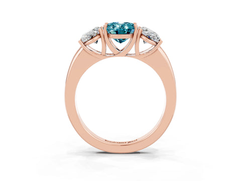Rose gold Oval Cut Blue Topaz Three-Stone Ring with Four-Prong Setting and Classic Band_3