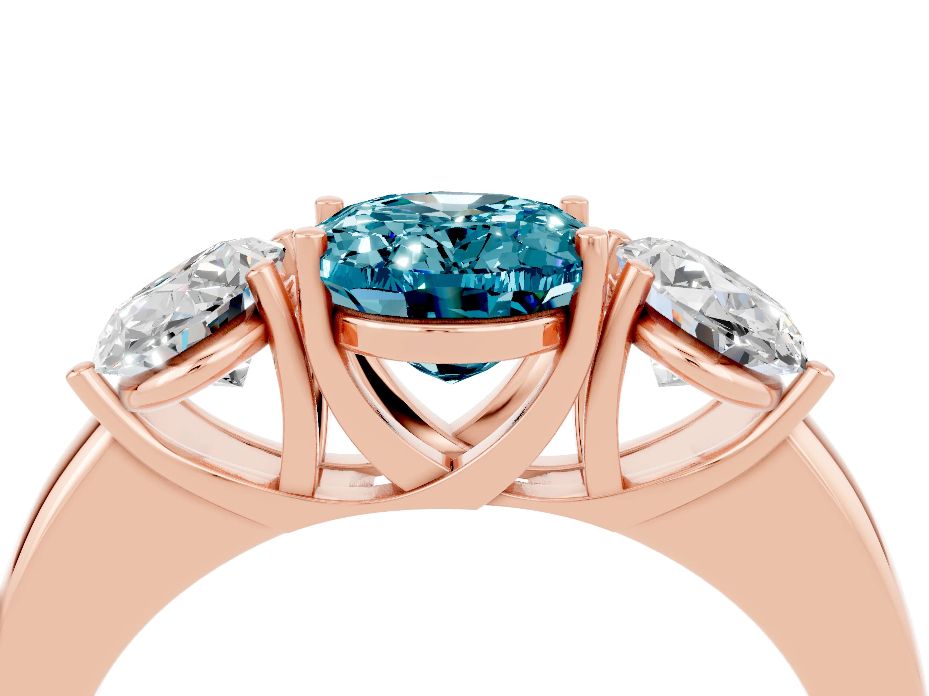 Rose gold Oval Cut Blue Topaz Three-Stone Ring with Four-Prong Setting and Classic Band_4
