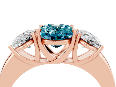 Rose gold Oval Cut Blue Topaz Three-Stone Ring with Four-Prong Setting and Classic Band_4