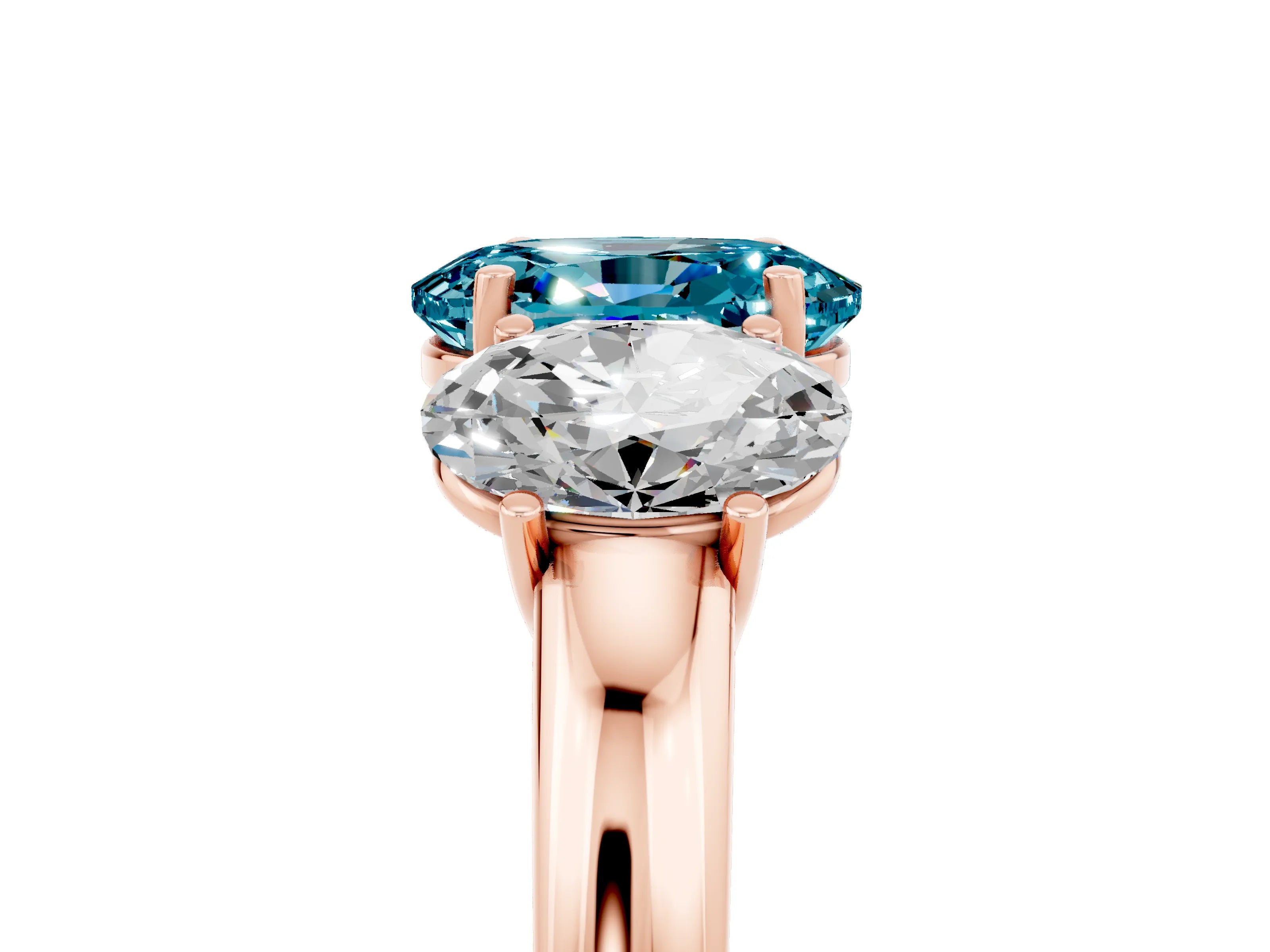 Rose gold Oval Cut Blue Topaz Three-Stone Ring with Four-Prong Setting and Classic Band_5