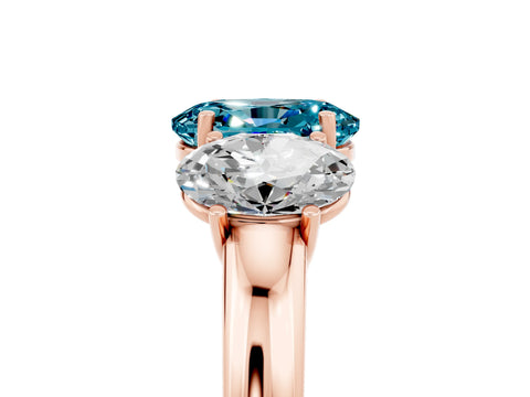 Rose gold Oval Cut Blue Topaz Three-Stone Ring with Four-Prong Setting and Classic Band_5