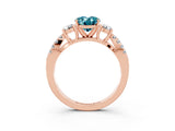 Rose gold Oval Cut Blue Topaz Three-Stone Ring with Pavé Split Shank and Four-Prong Setting_15