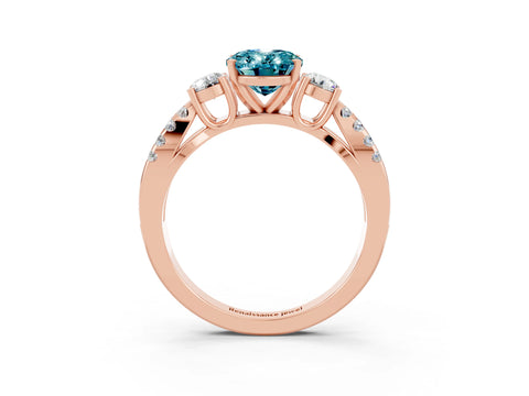 Rose gold Oval Cut Blue Topaz Three-Stone Ring with Pavé Split Shank and Four-Prong Setting_15