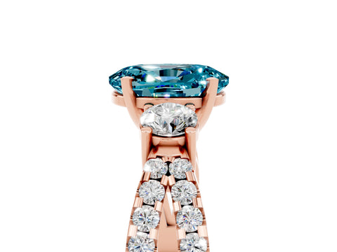 Rose gold Oval Cut Blue Topaz Three-Stone Ring with Pavé Split Shank and Four-Prong Setting_17