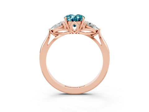 Rose gold Oval Cut Blue Topaz Three-Stone Ring with Pear Side Stones and Four-Prong Setting_15
