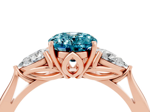 Rose gold Oval Cut Blue Topaz Three-Stone Ring with Pear Side Stones and Four-Prong Setting_16