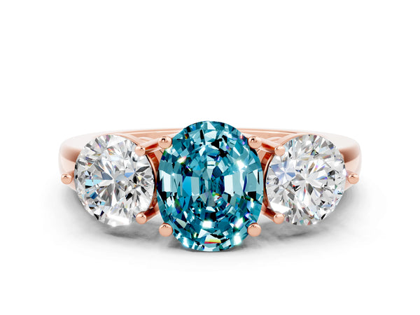 Rose gold Oval Cut Blue Topaz Three-Stone Ring with Prong Setting and Classic Band