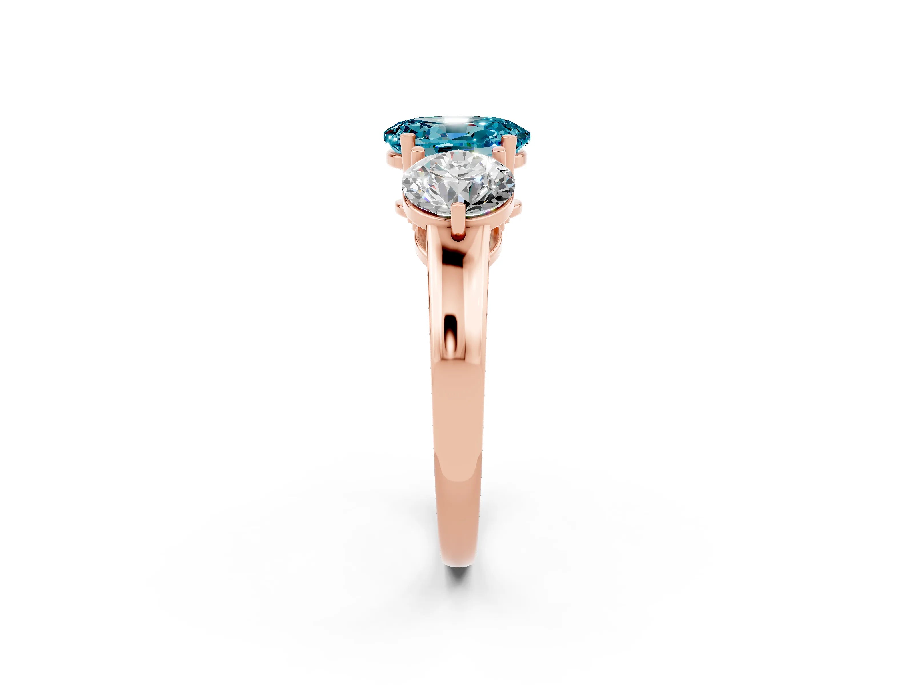 Rose gold Oval Cut Blue Topaz Three-Stone Ring with Prong Setting and Classic Band_2