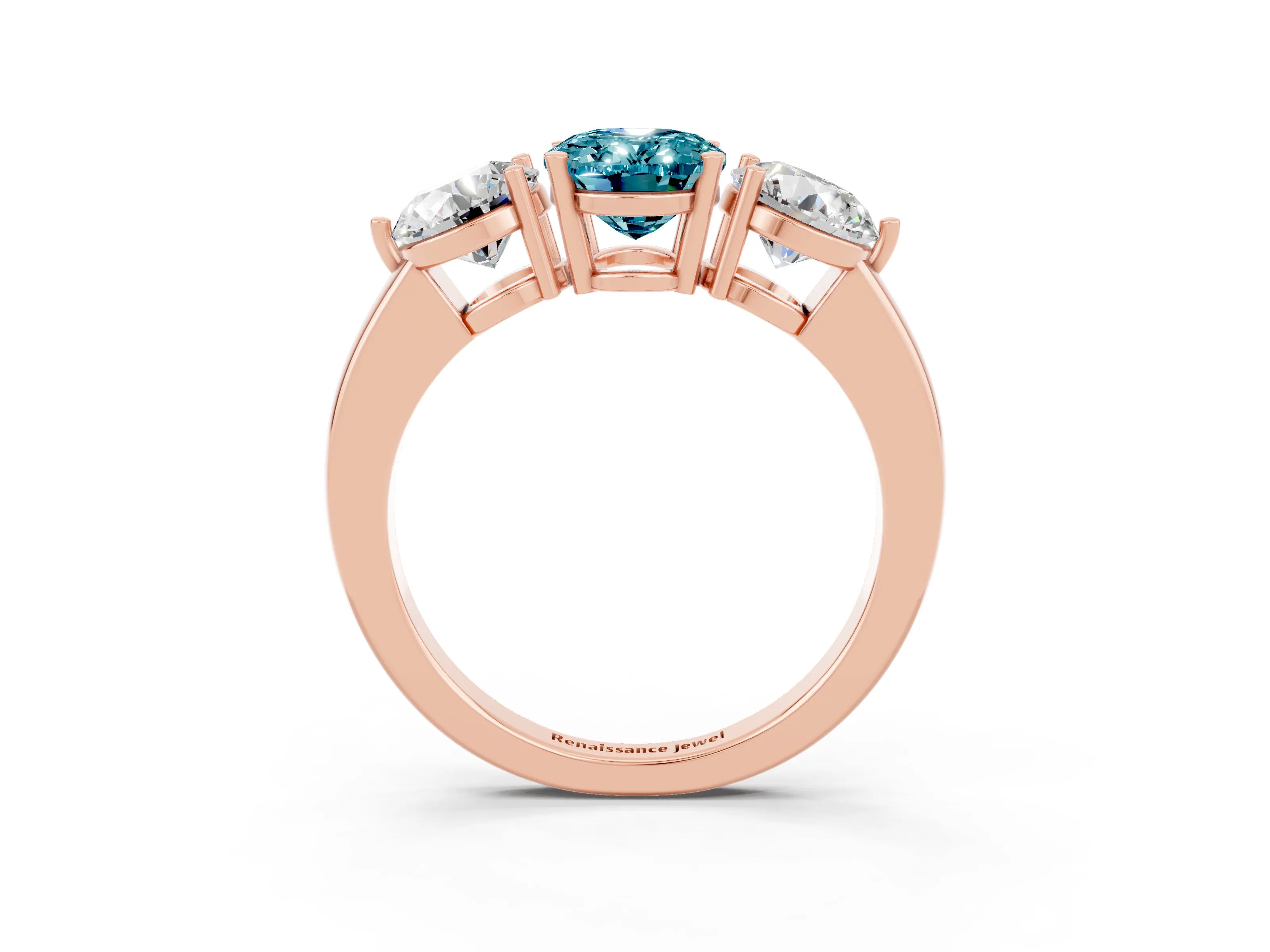 Rose gold Oval Cut Blue Topaz Three-Stone Ring with Prong Setting and Classic Band_3