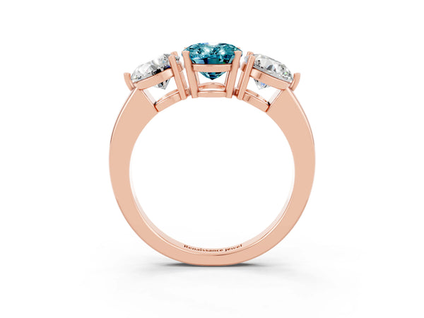Rose gold Oval Cut Blue Topaz Three-Stone Ring with Prong Setting and Classic Band