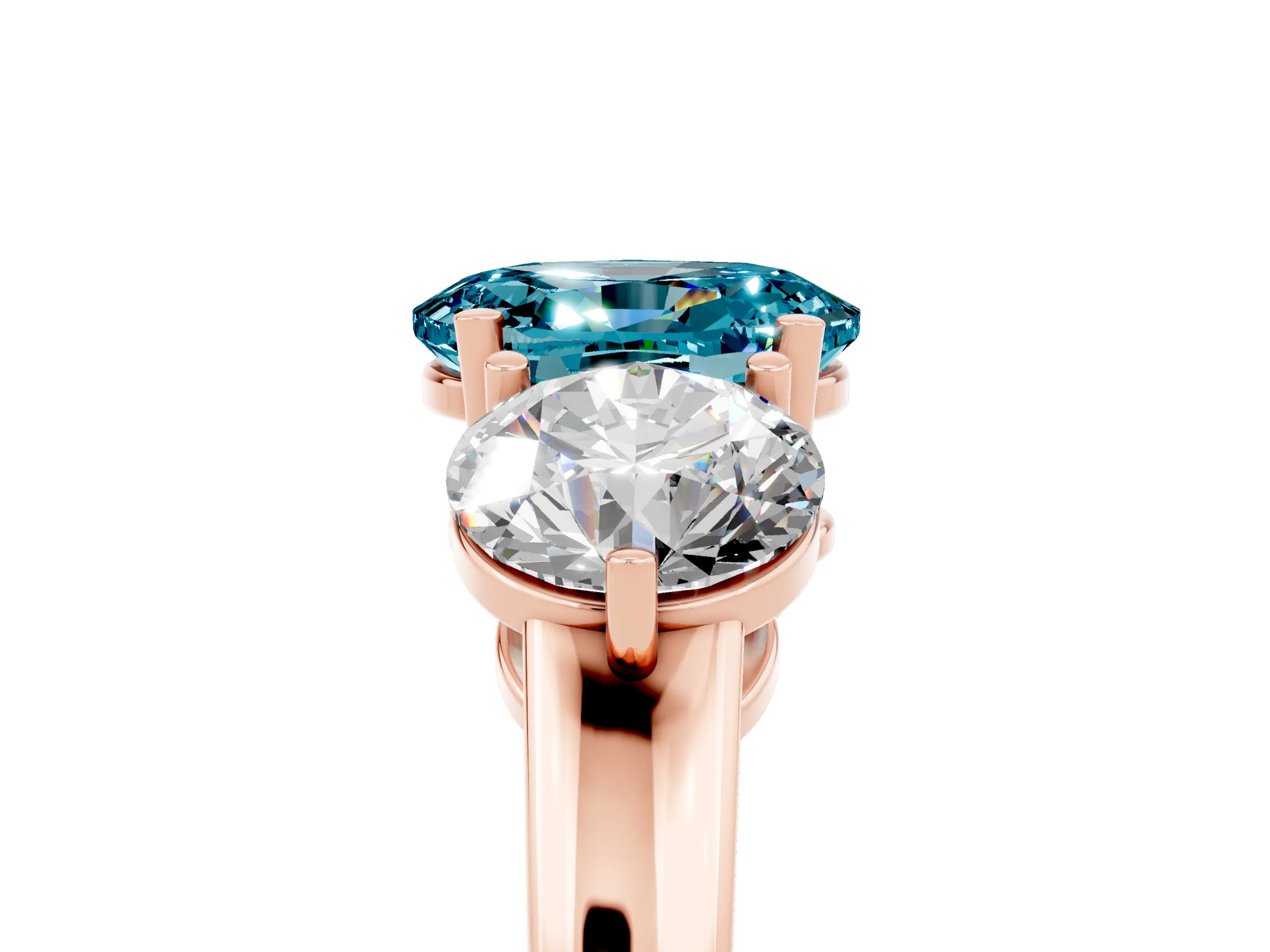 Rose gold Oval Cut Blue Topaz Three-Stone Ring with Prong Setting and Classic Band_5