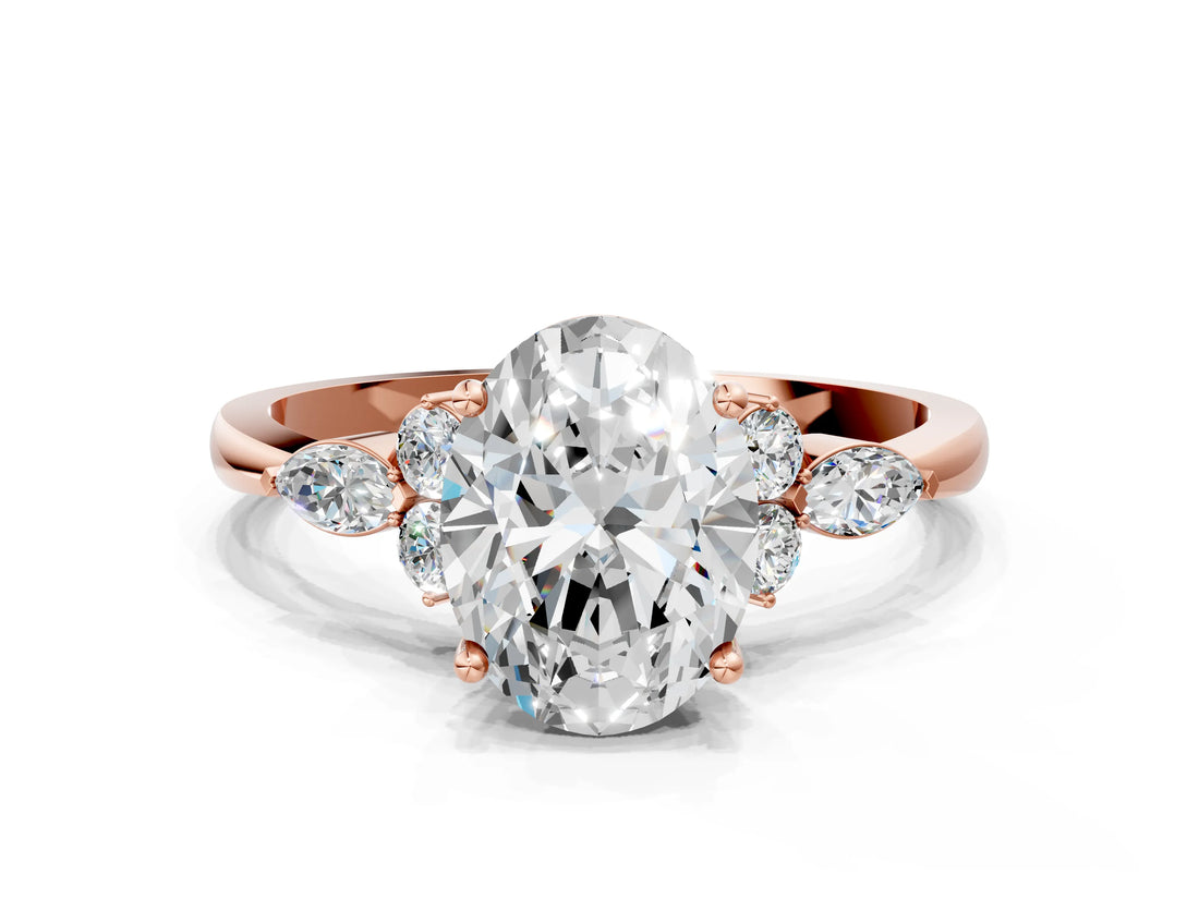 Rose gold Oval Cut Brilliant Diamond Solitaire Ring with Pear Side Stones and Four-Prong Setting_3