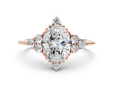 Rose gold Oval Cut Brilliant Diamond with Cluster Setting on a Beaded Band and Four-Prong Setting_15