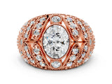 Rose gold Oval Cut Brilliant Halo Pave Diamond Milgrain Ring_9