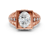 Rose gold Oval Cut Brilliant Milgrain Filigree Diamond Ring with Square Prong Setting_13