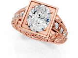 Rose gold Oval Cut Brilliant Milgrain Filigree Diamond Ring with Square Prong Setting_14