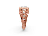 Rose gold Oval Cut Brilliant Milgrain Filigree Diamond Ring with Square Prong Setting_15