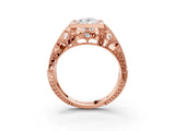 Rose gold Oval Cut Brilliant Milgrain Filigree Diamond Ring with Square Prong Setting_16