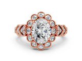 Rose gold Oval Cut Brilliant Milgrain Pave Heart Band Solitaire Ring_3