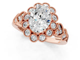 Rose gold Oval Cut Brilliant Milgrain Pave Heart Band Solitaire Ring_4